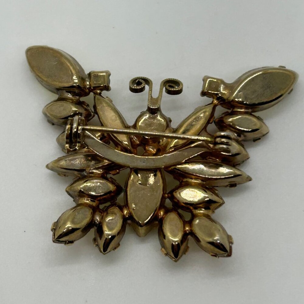 Vintage Juliana Butterfly Brooch D&E Citrine Topaz Rhinestone Gold Tone 1350 - Picture 4 of 11